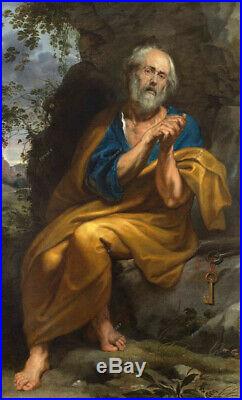 Old Master Oil Painting Art Antique Portrait Penitent Saint Peter Unframed 24x40