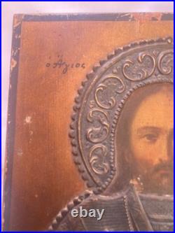 Old greek icon st eleftherios orthodox antique religious
