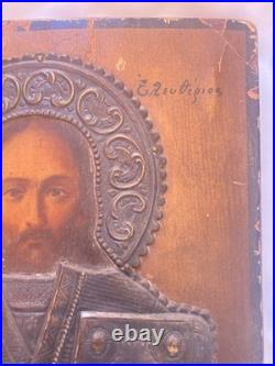 Old greek icon st eleftherios orthodox antique religious