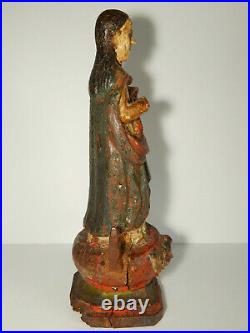 Orig Antiques Wood Carved Virgin Mary Religious Altar Statue Portuguese Mission