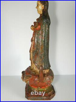 Orig Antiques Wood Carved Virgin Mary Religious Altar Statue Portuguese Mission