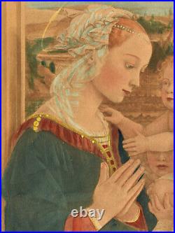 Orig. Watercolor Pntg Lippi's Madonna Art Nouveau Antique Carved Gilt Frame