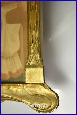 Orig. Watercolor Pntg Lippi's Madonna Art Nouveau Antique Carved Gilt Frame