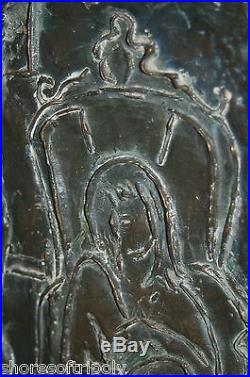 Original Signed Bronze Religious Icon Figure Relief Brutalist Signed Keane