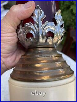 Ornate Large Antique Catholic Votive Ruby Glass Sanctuary Candle Religious