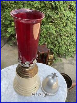 Ornate Large Antique Catholic Votive Ruby Glass Sanctuary Candle Religious
