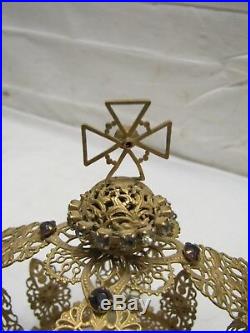 Ornate Maltese Cross Crown Jewel Lamp Finial Light Church Religious Rhinestone