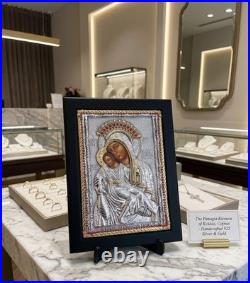 Orthodox Christian Icon Mother Mary and Son Pure Gold Ruby Silver Christianity