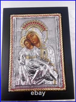 Orthodox Christian Icon Mother Mary and Son Pure Gold Ruby Silver Christianity
