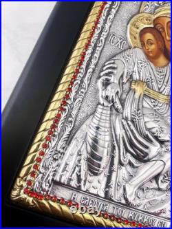 Orthodox Christian Icon Mother Mary and Son Pure Gold Ruby Silver Christianity