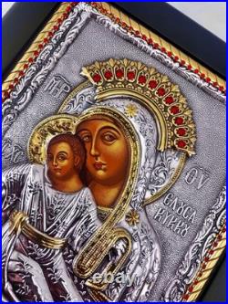 Orthodox Christian Icon Mother Mary and Son Pure Gold Ruby Silver Christianity
