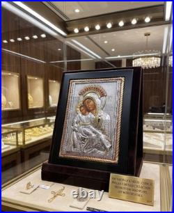 Orthodox Christian Icon Mother Mary and Son Pure Gold Ruby Silver Christianity