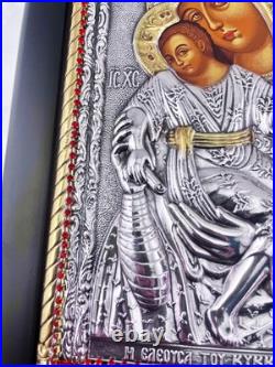 Orthodox Christian Icon Mother Mary and Son Pure Gold Ruby Silver Christianity