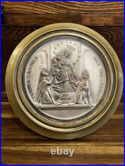 Our Lady Pompeii Antique 1920s-30s Religious Wall Medallion & Easel Brass