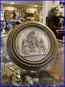 Our Lady Pompeii Antique 1920s-30s Religious Wall Medallion & Easel Brass
