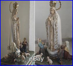 Our Lady of Fátima Three Children 41.1 inch Glass Eyes Religious Statue Antique