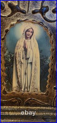 Our Lady of Fatima antique religious wooden triptych Desk Travel