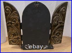 Our Lady of Fatima antique religious wooden triptych Desk Travel