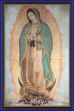 Our Lady of Guadalupe Religious Stretched Canvas 24x36 Beaded Mahogany Frame