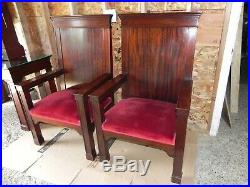 PAIR Antique HUGE Mahogany CHURCH chair chairs BISHOP Altar Deacon RELIGIOUS
