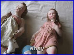 PAIR OFF ANTIQUES RELIGIOUS STATUES JESUS AS CHILD & SAINT JEAN 100 years oLD