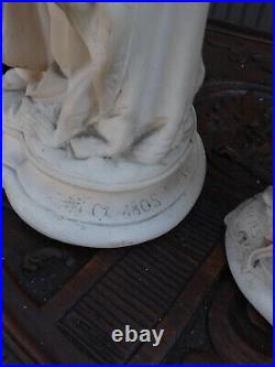 PAIR antique 19thc Chalk Sacred Madonna jesus joseph statue religious set