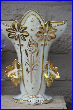 PAIR antique 19thc vieux paris porcelain church religious altar vases