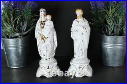 PAIR antique French porcelain madonna joseph figurine statue religious