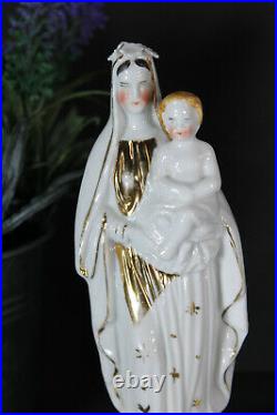 PAIR antique French porcelain madonna joseph figurine statue religious
