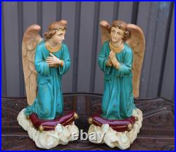 PAIR antique archangel statue figurine religious set ceramic chalk