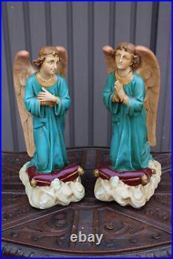 PAIR antique archangel statue figurine religious set ceramic chalk