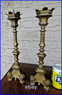 PAIR antique bronze religious candle holders candlesticks