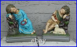 PAIR antique chalkware jesus john baptist Religious statue matching set