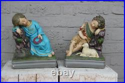 PAIR antique chalkware jesus john baptist Religious statue matching set