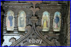 PAIR antique church Religious wall plaque neo gothic wood carved portrait saints