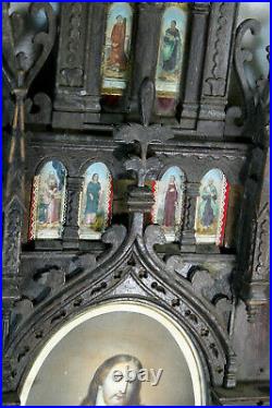 PAIR antique church Religious wall plaque neo gothic wood carved portrait saints