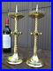 PAIR-antique-church-brass-Stones-altar-candelabras-candlesticks-Rare-religious-01-trm