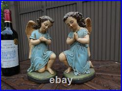 PAIR antique french praying angels figurine religious statue