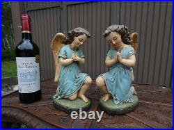 PAIR antique french praying angels figurine religious statue