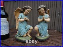 PAIR antique french praying angels figurine religious statue