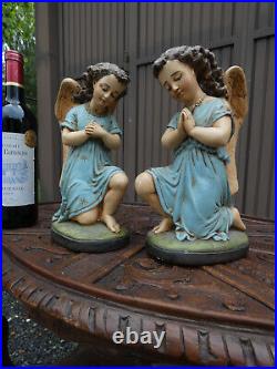 PAIR antique french praying angels figurine religious statue