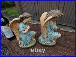 PAIR antique french praying angels figurine religious statue