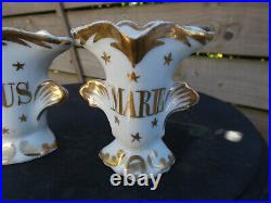 PAIR antique miniature French paris porcelain vases MArie JEsus religious