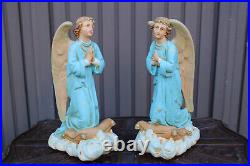 PAIR antique religious ceramic angel praying statue religious church rare set