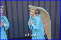 PAIR antique religious ceramic angel praying statue religious church rare set
