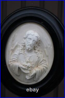 PAIR antique religious meerschaum portrait sacred heart jesus mary napoleon III