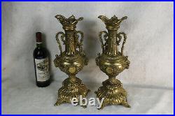PAIR bronze Putti ram head Vases candle holders church religious