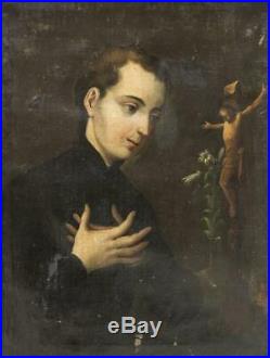 Painting, 18th Century, Framed Religious, Saint Aloysius Gonzaga, 1700s, Antique