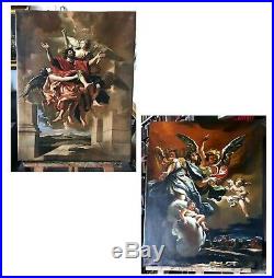 Pair Antique vintage religious painting Jesus painting Italian Renaissance
