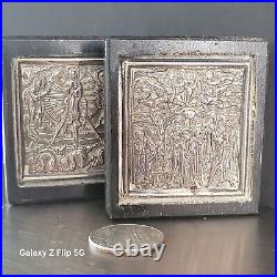 Pair Of Beautiful Antique Miniature 950 Silver Religious Icons